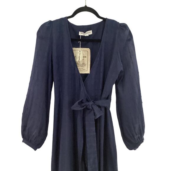 Emerson Fry India Collection Bishop Sleeve Dress In Dot Stripe Maritime Organic - Picture 6 of 13